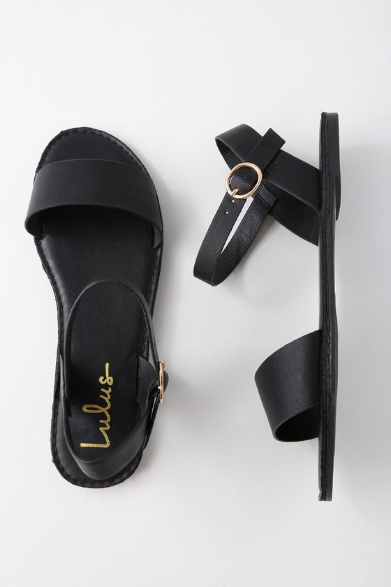 Cute Black Sandals - Flat Sandals - Ankle Strap Sandals - $17.00