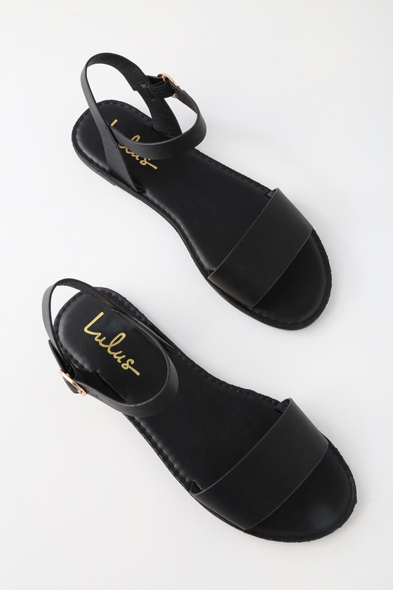 Cute Black Sandals - Flat Sandals - Ankle Strap Sandals - $17.00