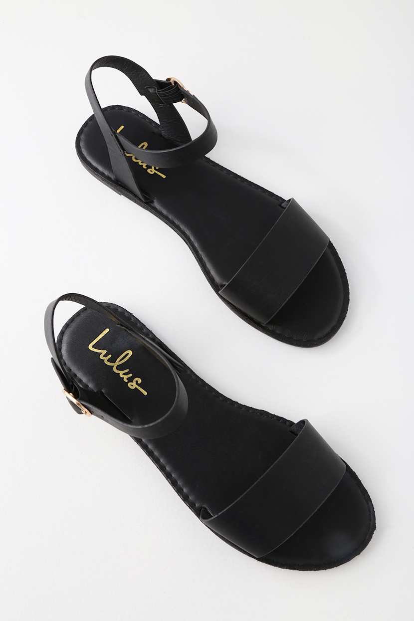 Cute Black Sandals - Flat Sandals - Ankle Strap Sandals - Lulus