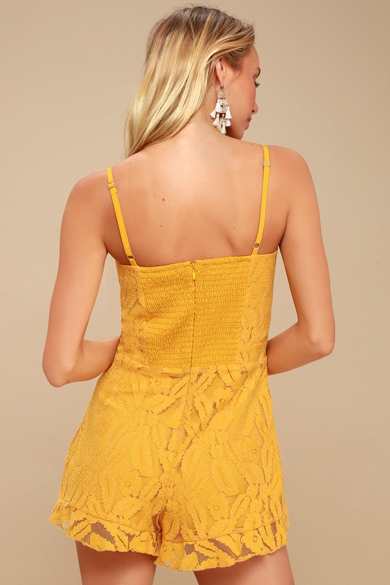 Ali & Jay Sunny Spot Mustard Yellow Romper Lace Romper Lulus