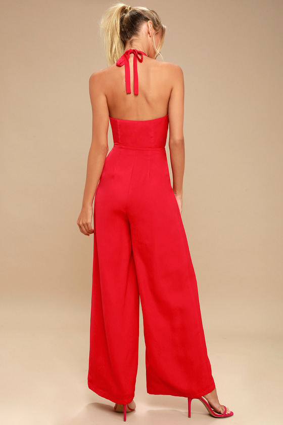 Sexy Red Jumpsuit - Halter Jumpsuit - Wide-Leg Jumpsuit - Lulus