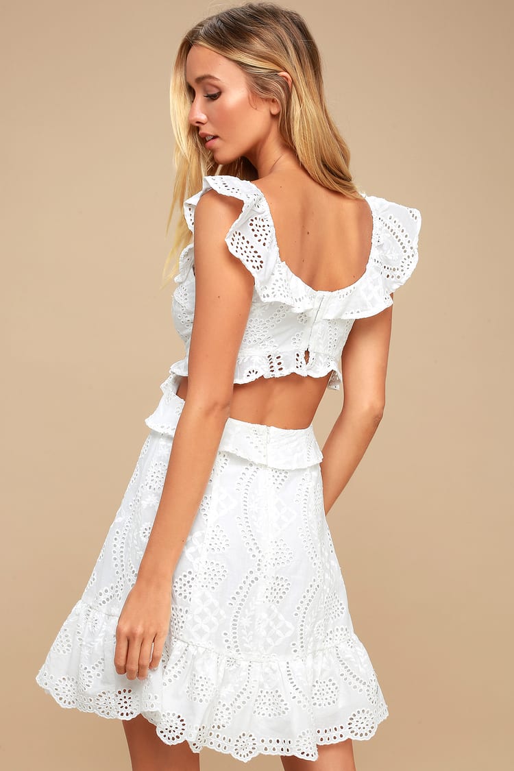 elora ivory eyelet cutout skater dress