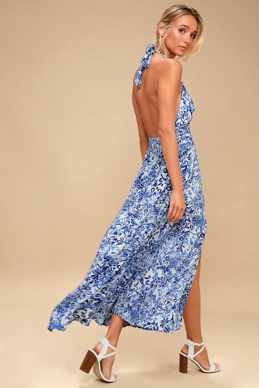 Cute Maxi Dress - Blue Floral Maxi Dress - Halter Maxi Dress - Lulus