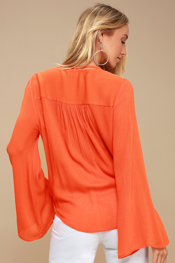 Indy Bell Sleeve Wrap Top - Rust Orange