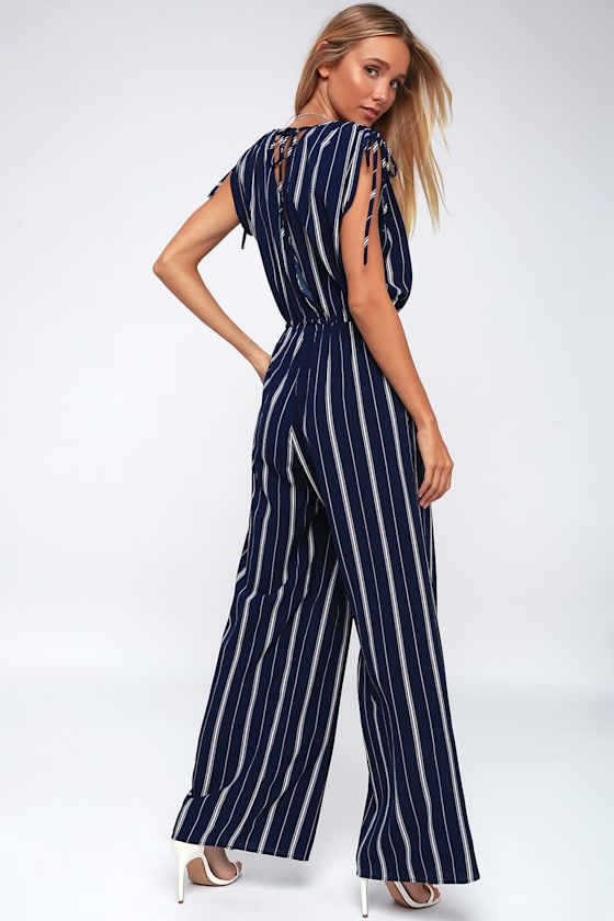Cartagena Navy Blue and White Striped Wide-Leg Jumpsuit 2