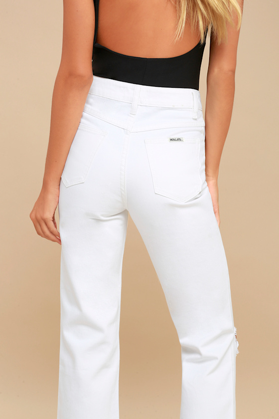 Original Straight White High Rise Distressed Cropped Jeans 4