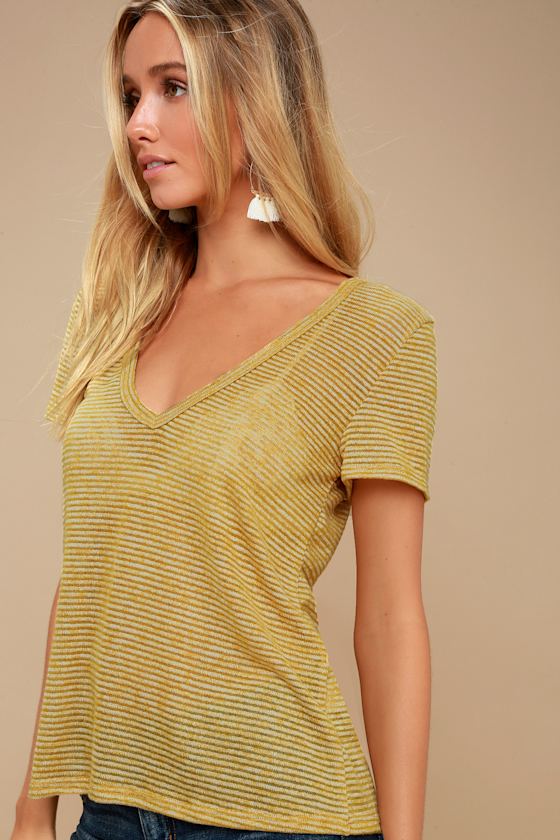 Cute Striped T-Shirt - Mustard Yellow Tee - Burnout Tee - Lulus