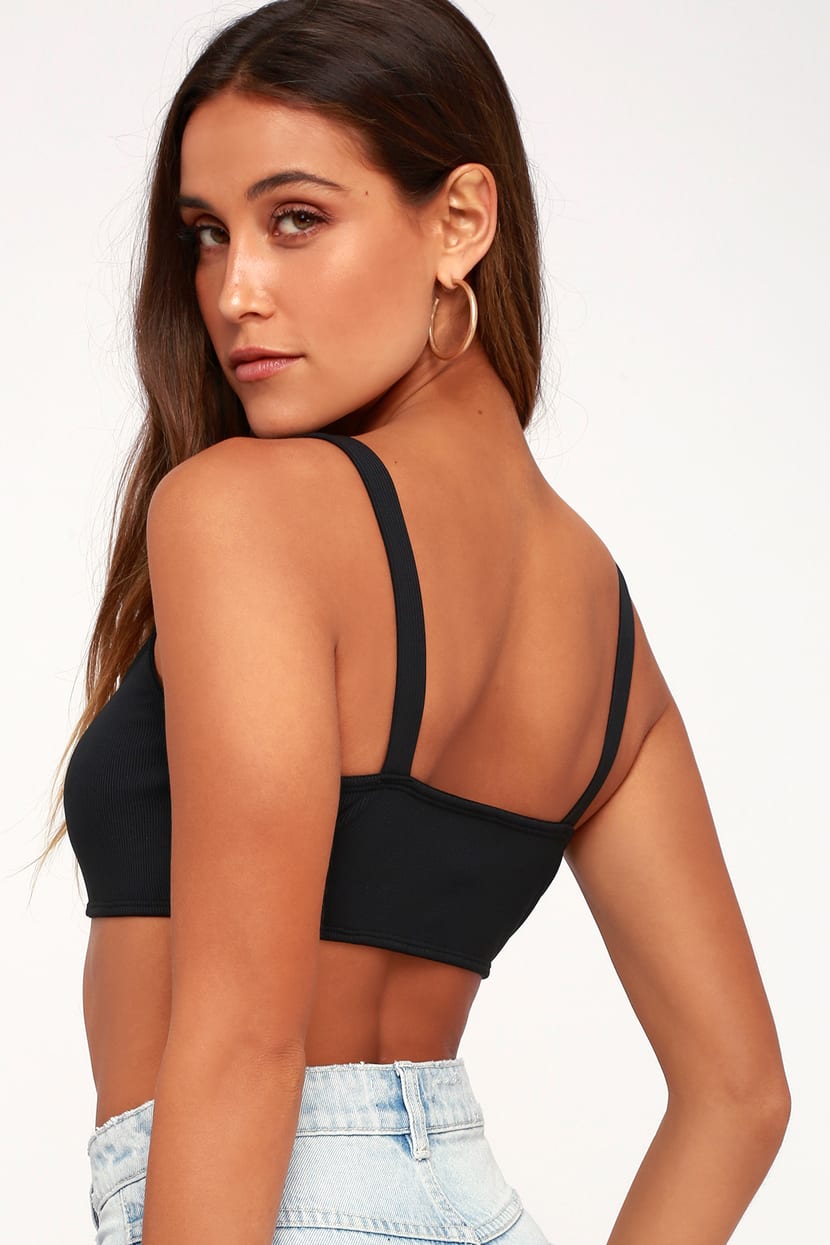Remi Black Button-Front Ribbed Bralette