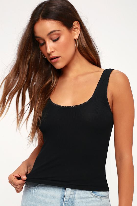 Regina Black Ribbed Cropped Tank Top 1