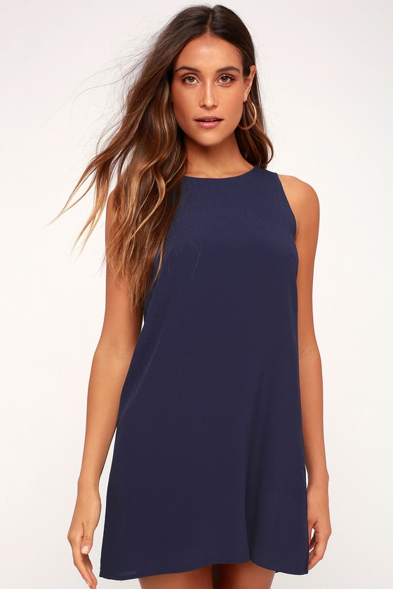 Dress - Navy Blue Shift Dress - Lulus