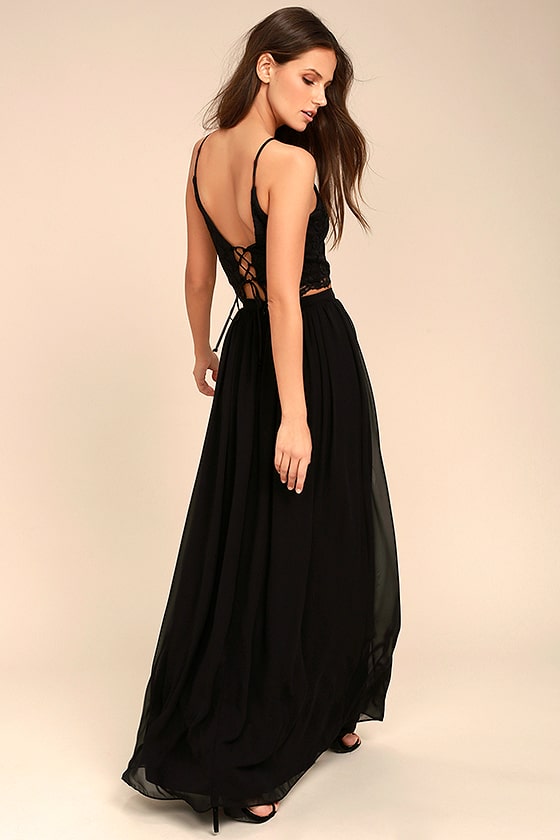 Midnight Memories Black Lace Two-Piece Maxi Dress 3