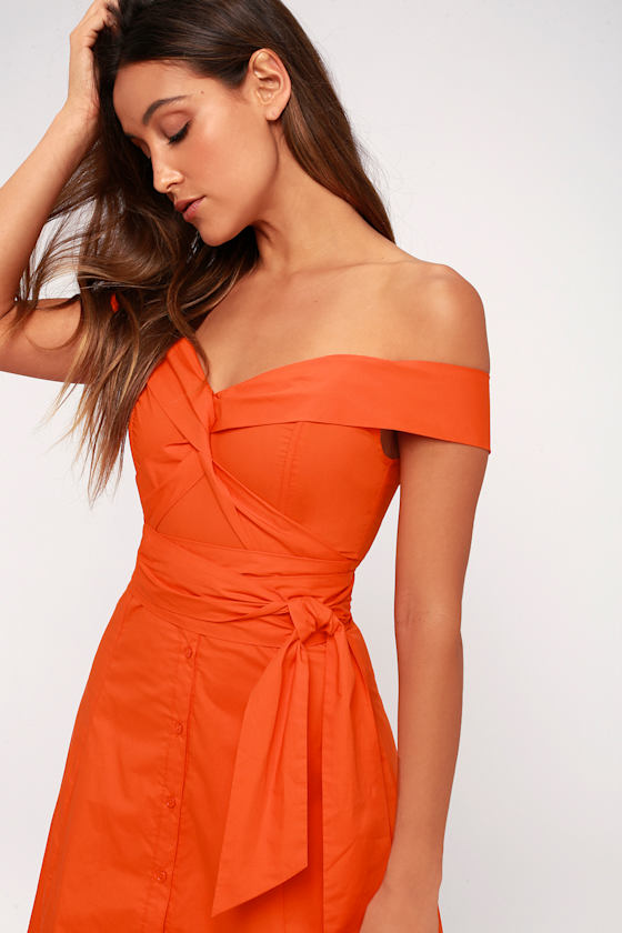 Brittany Orange Off-the-Shoulder Midi Dress 4
