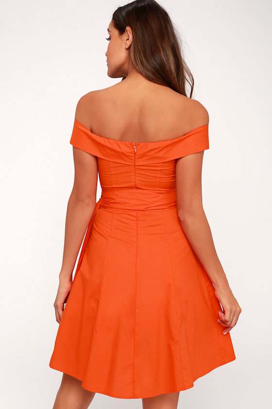 Brittany Orange Off-the-Shoulder Midi Dress 3