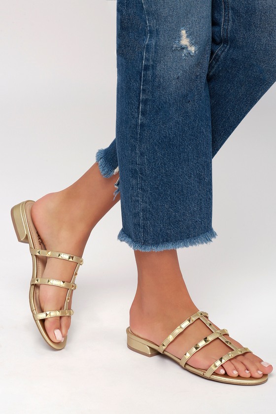 Mckenzie Champagne Studded Slide Sandals
