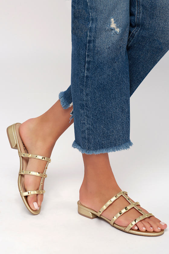 Mckenzie Champagne Studded Slide Sandals 1