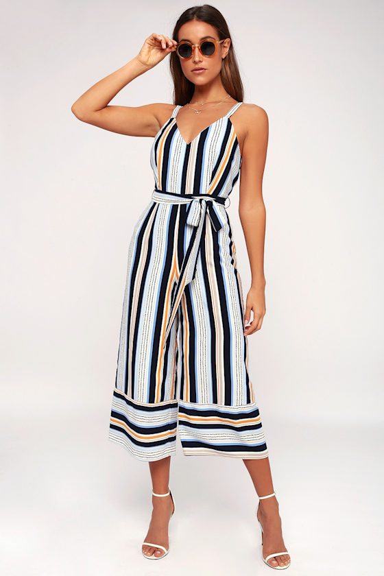 Claudia Blue and Orange Striped Wide-Leg Jumpsuit 1