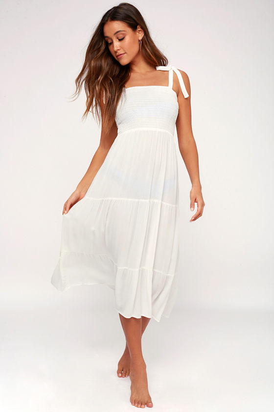 Cute Swim Cover-Up - Smocked Dress - White Swim Cover-Up - Lulus