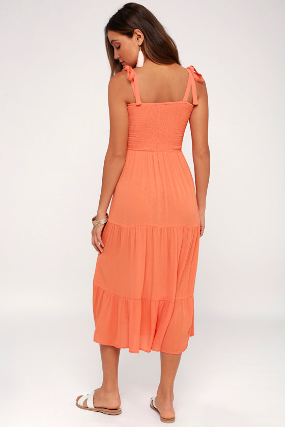 Leoni Coral Pink Tie-Strap Smocked Swim Cover-Up 4