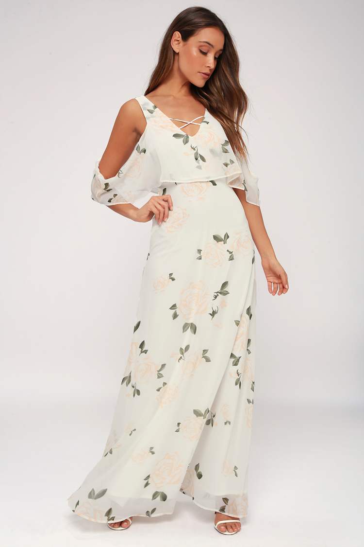 chinese dress ladies Lulus Love Garden Ivory 3D Floral Embroidered Strapless Maxi Dress main image 1