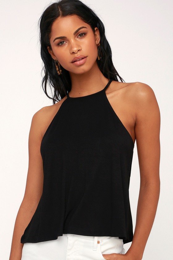 Drop Top Black Strappy Tank Top