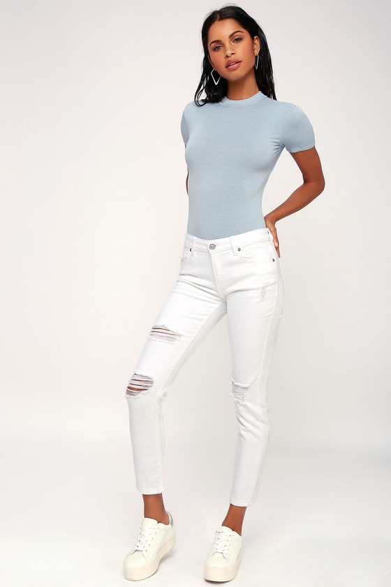 Light Blue Bodysuit - Backless Bodysuit - Mock Neck Bodysuit - Lulus