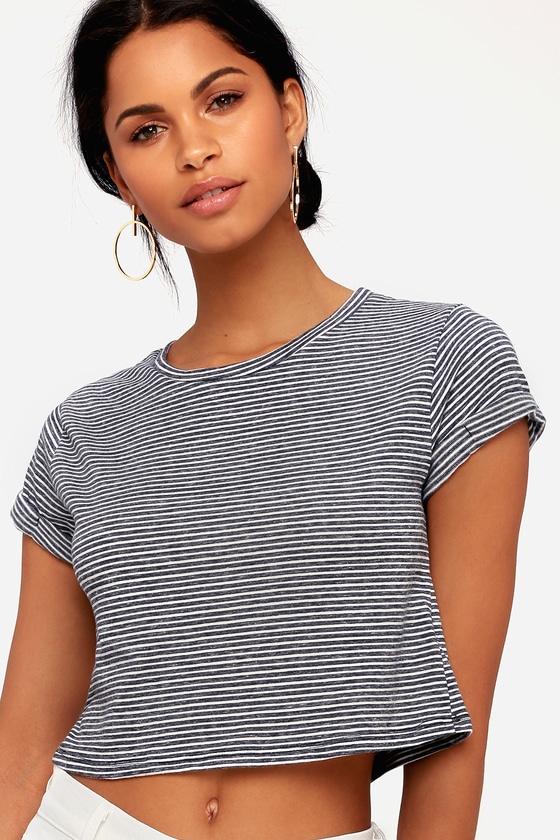 Cute Cropped Tee - Navy Blue Striped Tee - Basic Tee - Lulus