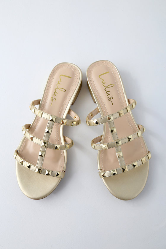 Mckenzie Champagne Studded Slide Sandals 4