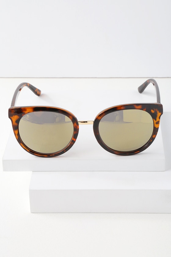 Cute Tortoise Sunglasses - Gold Mirrored Sunglasses - Lulus