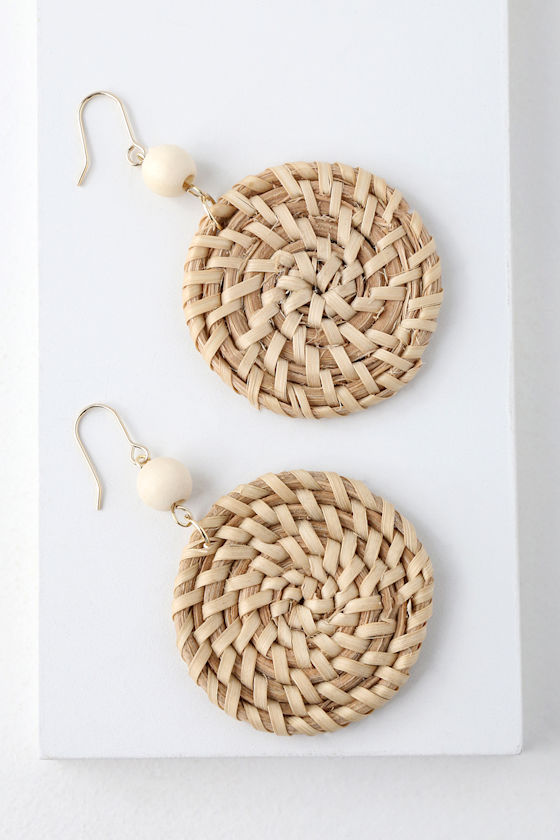Cute Beige Earrings Woven Earrings Statement Earrings Lulus