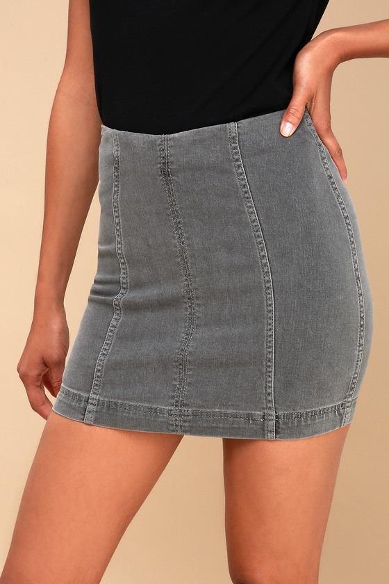 Free People Modern Femme - Grey Denim Skirt - Mini Skirt - Lulus