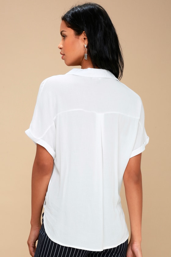 Addington White Twisted High-Low Button-Up Top