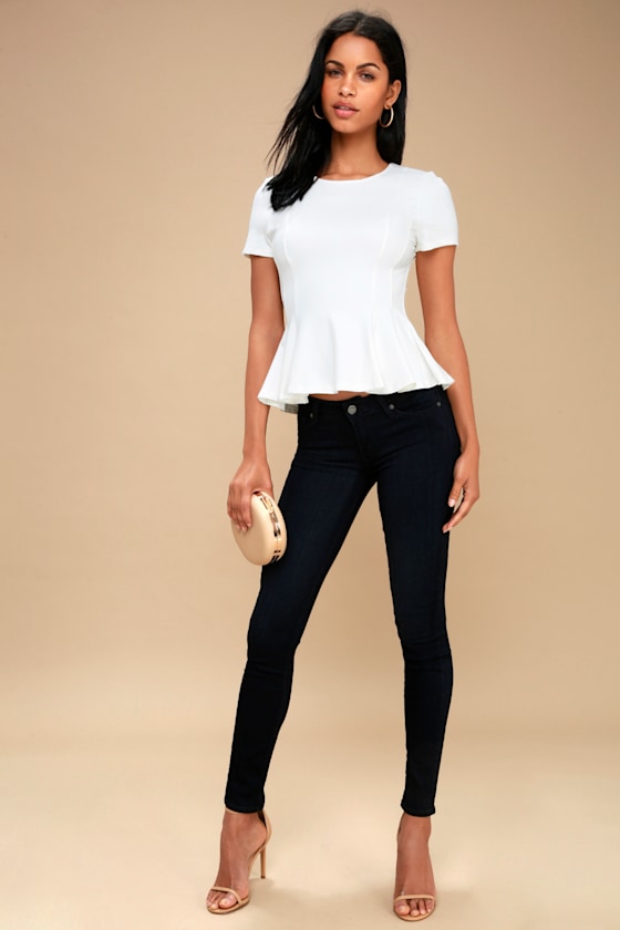 Briana White Short Sleeve Peplum Top 1