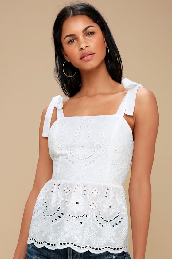 That Lovin' Feeling White Eyelet Tie-Strap Peplum Top 3