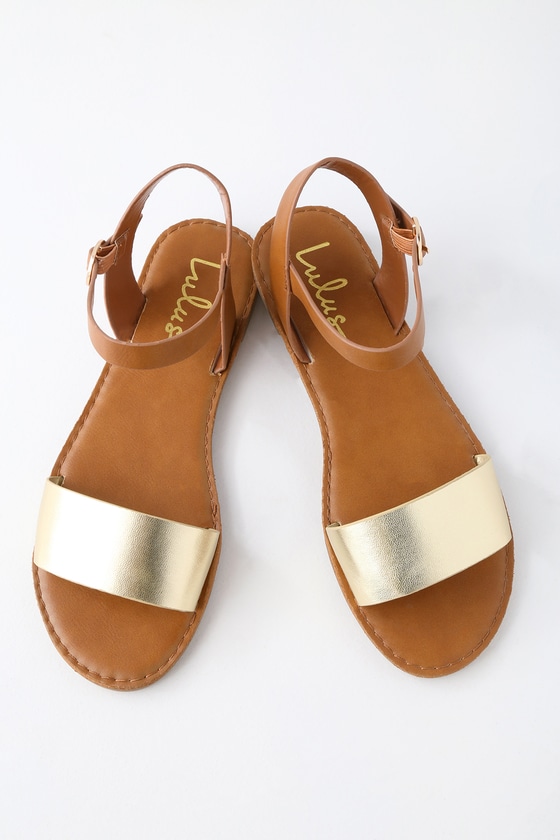 gold flat slip on sandals