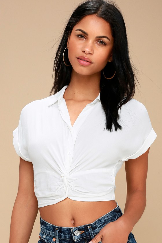 crop white button up shirt