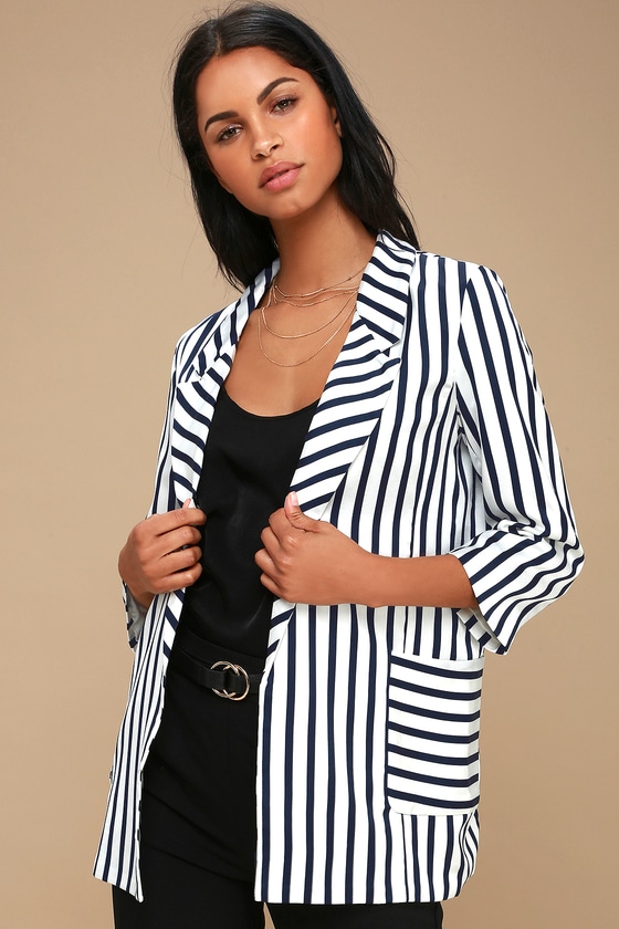 RALSTON BLUE AND WHITE STRIPED SATIN BLAZER