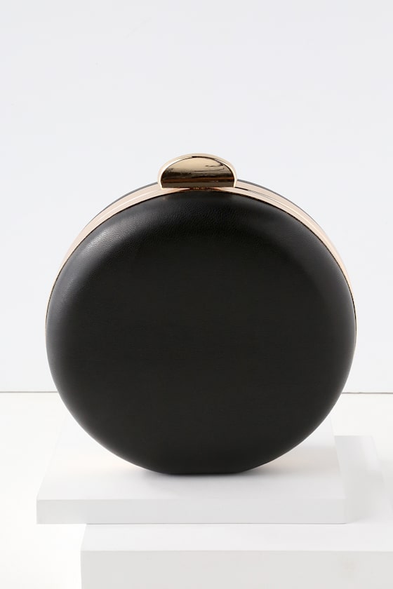 Sleek Black Clutch Round Clutch Vegan Leather Clutch Lulus