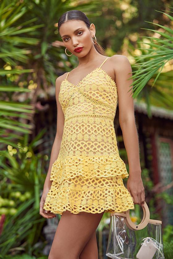 Cute Yellow Dress - Crochet Lace Dress - Ruffle Dress - Lulus