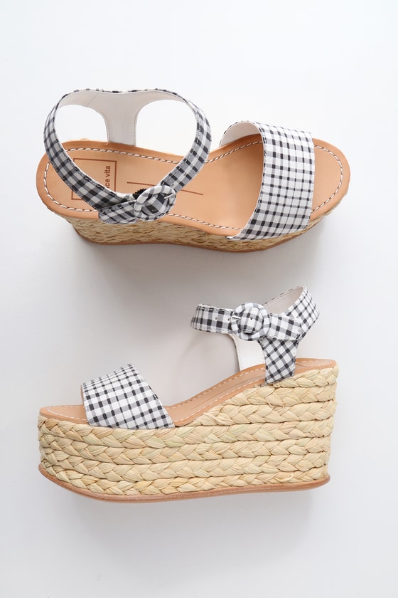 Dane Black and White Gingham Espadrille Platform Wedges