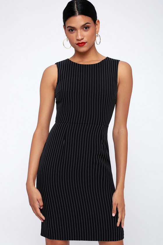 black pinstripe sheath dress