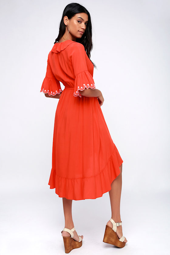 Giardini Red Embroidered Wrap Midi Dress 2