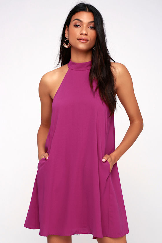 087 Magenta halter dress main image 0