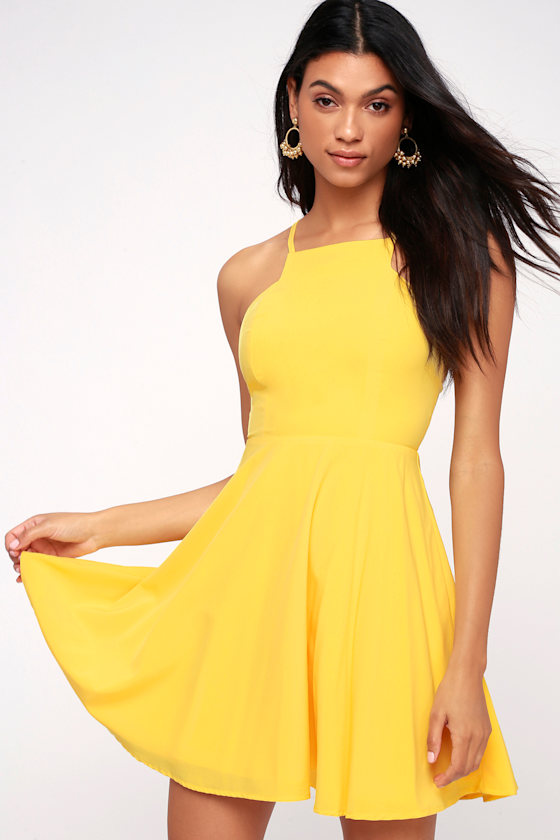 1210653 Yellow Skater Dress