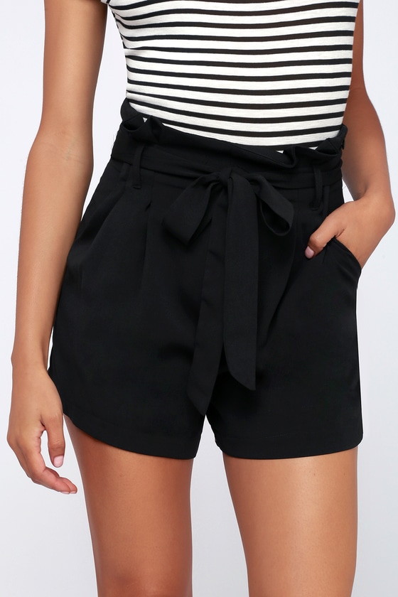 high waisted black paperbag shorts