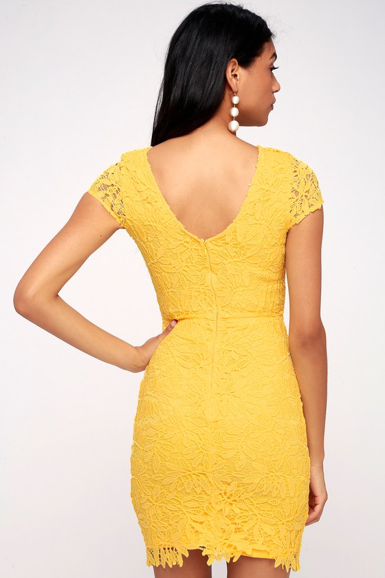 Yellow lace bodycon dress online