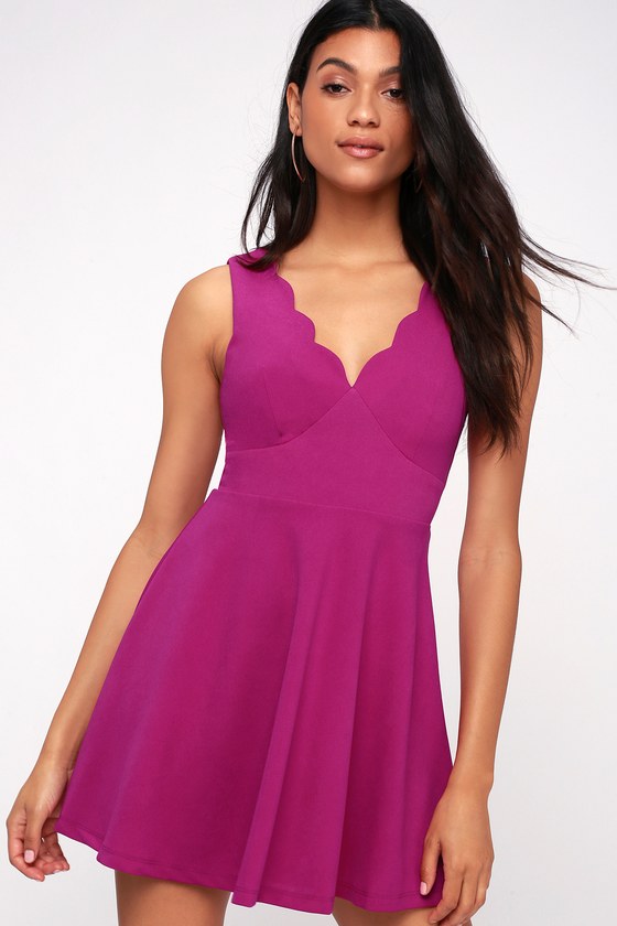 Cute Magenta Dress - Skater Dress - Scalloped Dress - Lulus