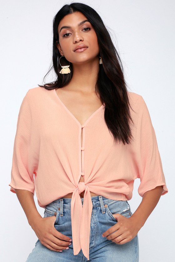 Chic Blush Pink Top - Tie-Front Top - Button-Up Top - Lulus