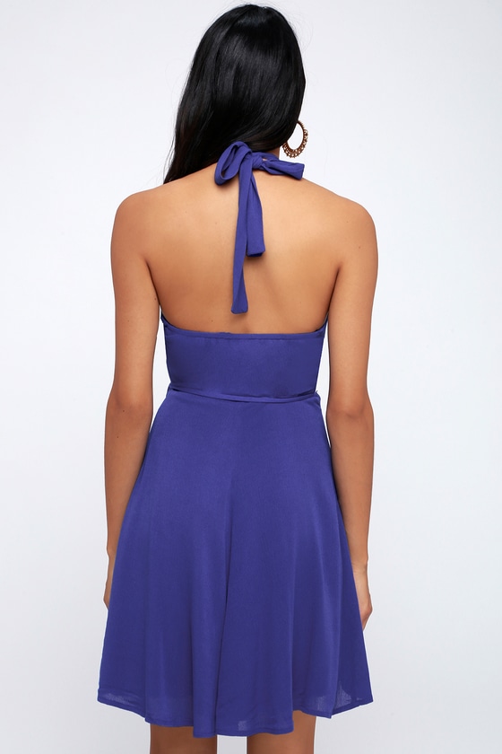 Cute Halter Dress Royal Blue Dress Wrap Dress Lulus