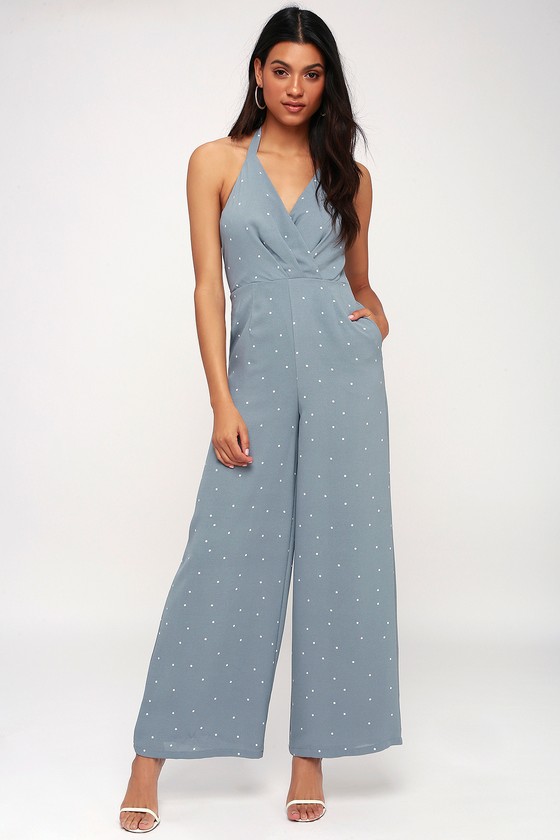 Sexy Blue Jumpsuit - Halter Jumpsuit - Wide-Leg Jumpsuit - Lulus