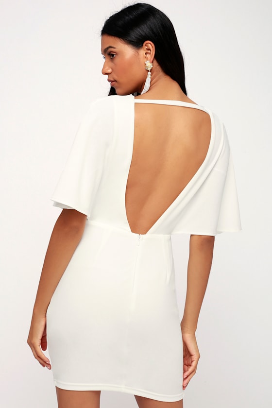 Chic White Dress Backless Dress Cape Sleeve Dress Lulus
